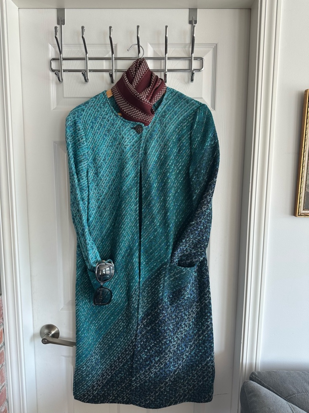 St. John Teal Ombre Long Sleeve Sweater Coat